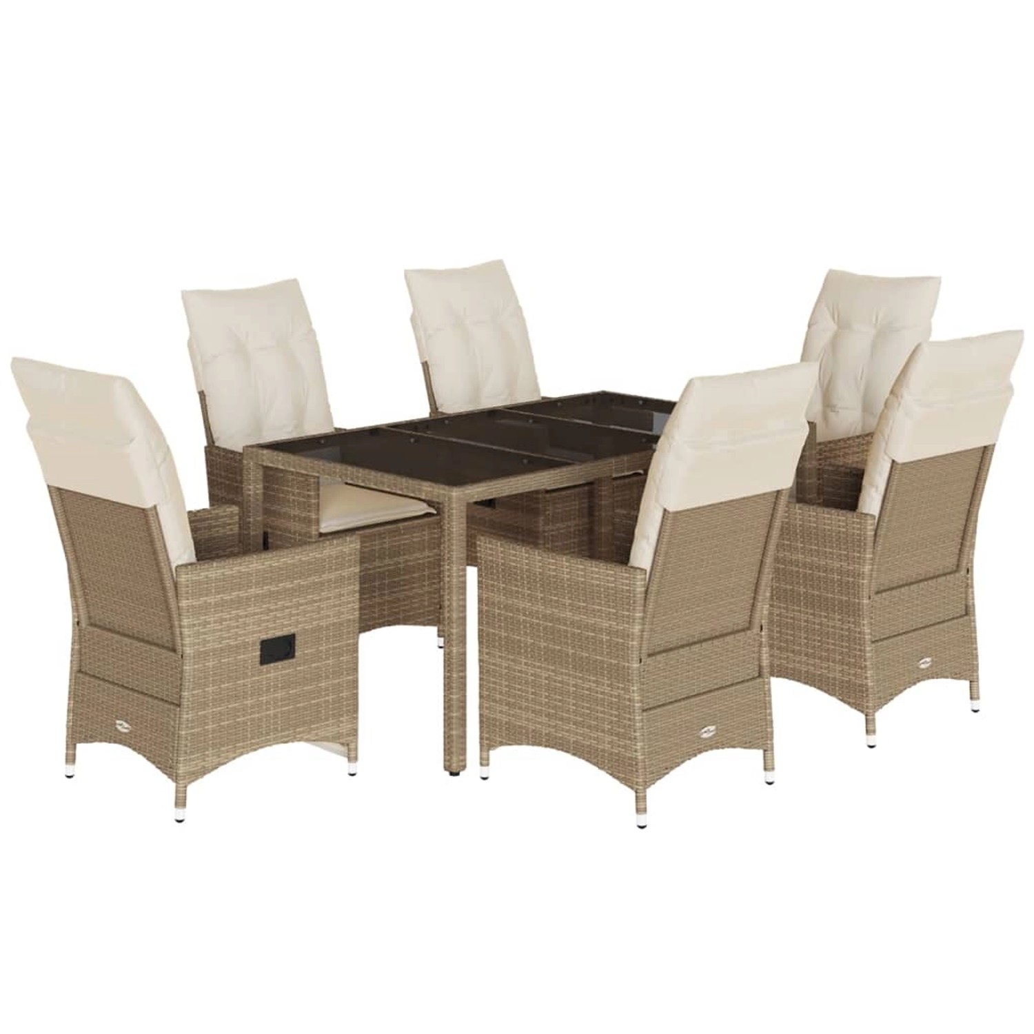 vidaXL 7-Tlg Garten-Essgruppe mit Kissen Beige Poly Rattan 3276804 günstig online kaufen