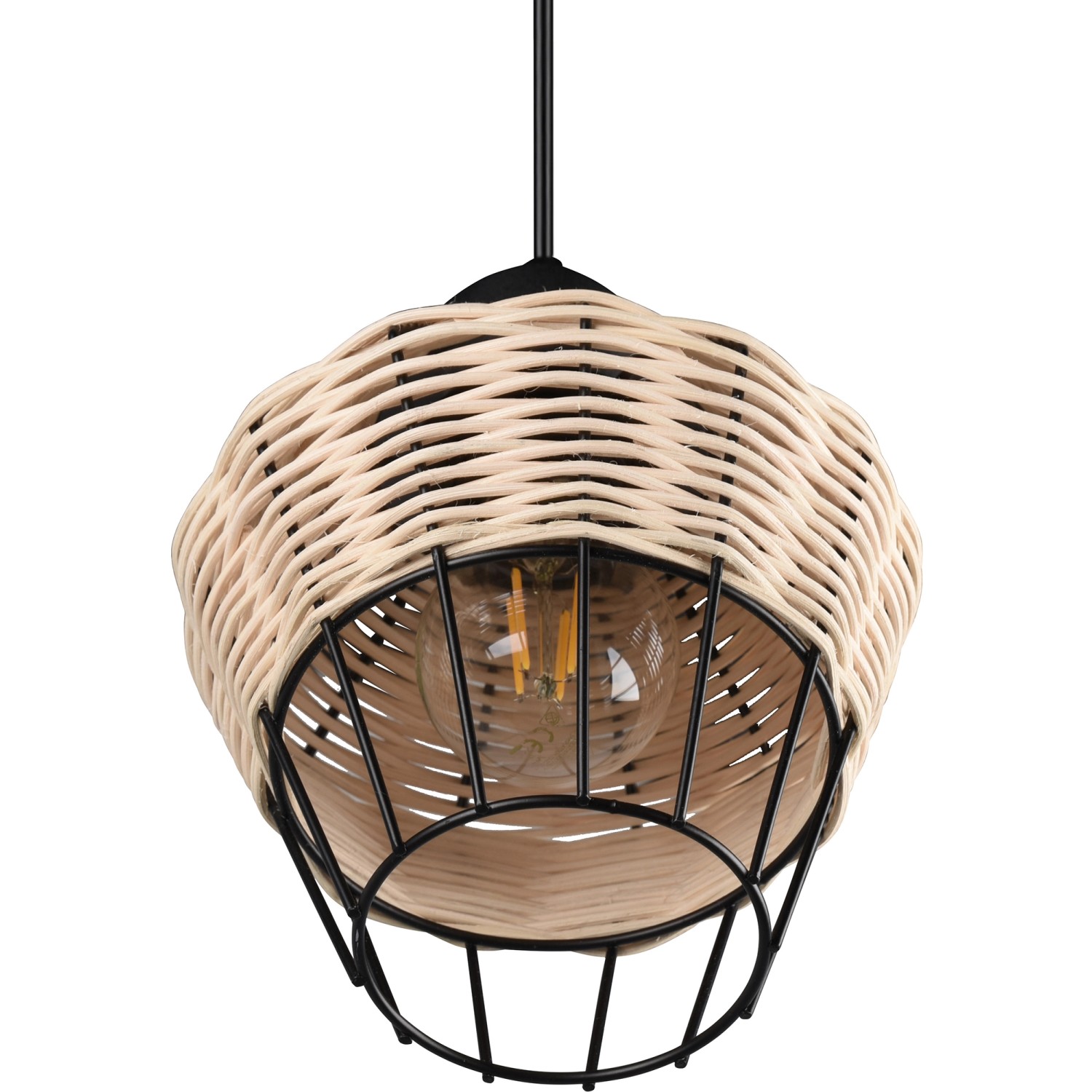 Naturbelassene Reality Pendelleuchte Borka mit Rattan-Schirm, Ø 17,5 cm.