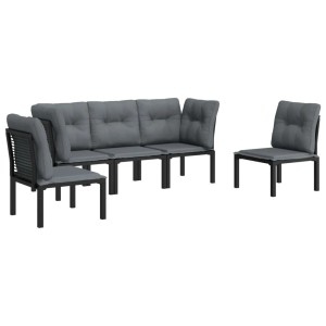 vidaXL Garten-Lounge-Set, 5-teilig, schwarz/grau, Poly Rattan. Gartenmöbel mit Eck- und Mittelstühlen, inkl. Polster.