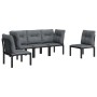 vidaXL Garten-Lounge-Set, 5-teilig, schwarz/grau, Poly Rattan. Gartenmöbel mit Eck- und Mittelstühlen, inkl. Polster.