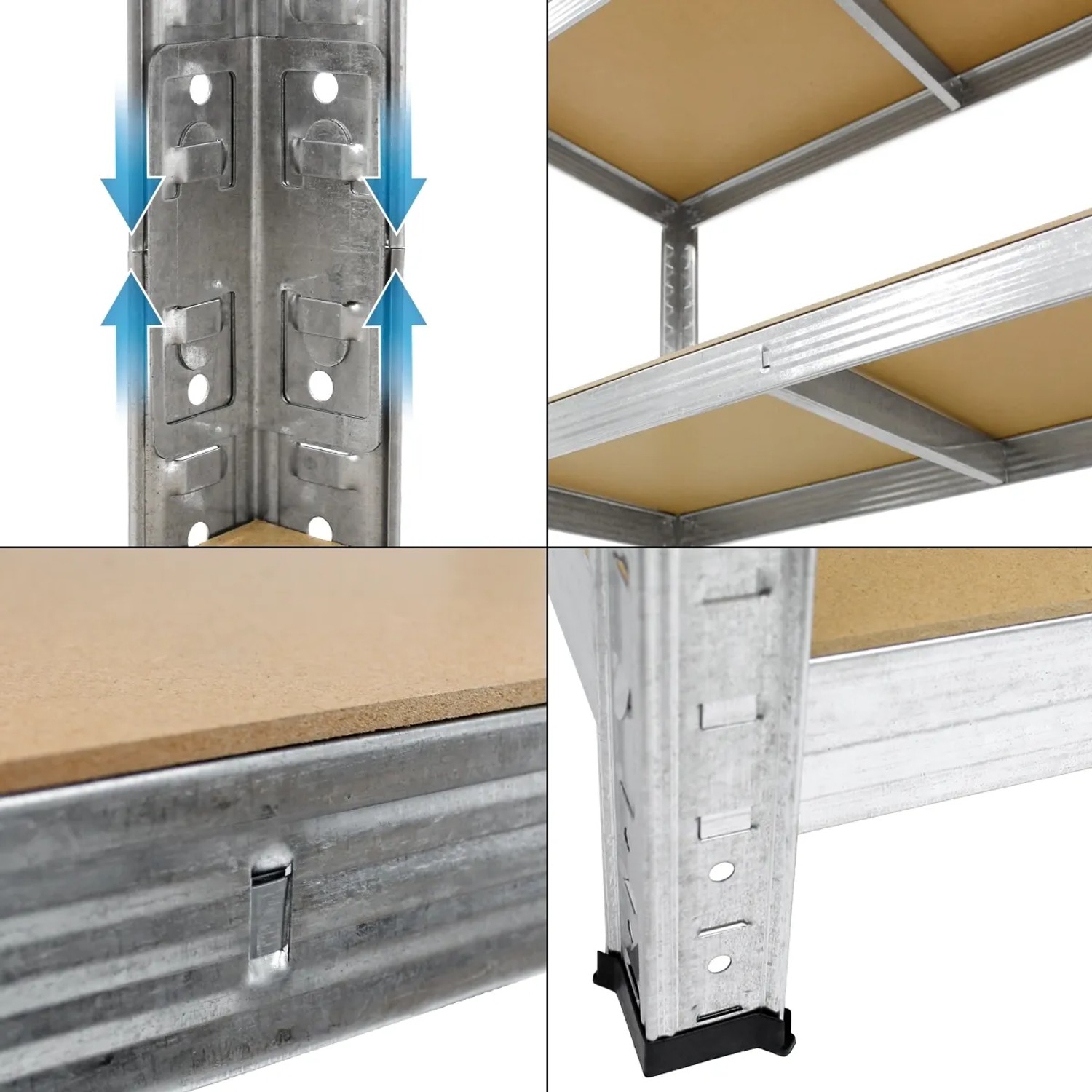 Detailansicht ECD Germany Werkstattregal mit MDF-Platten und verzinktem Metallrahmen.