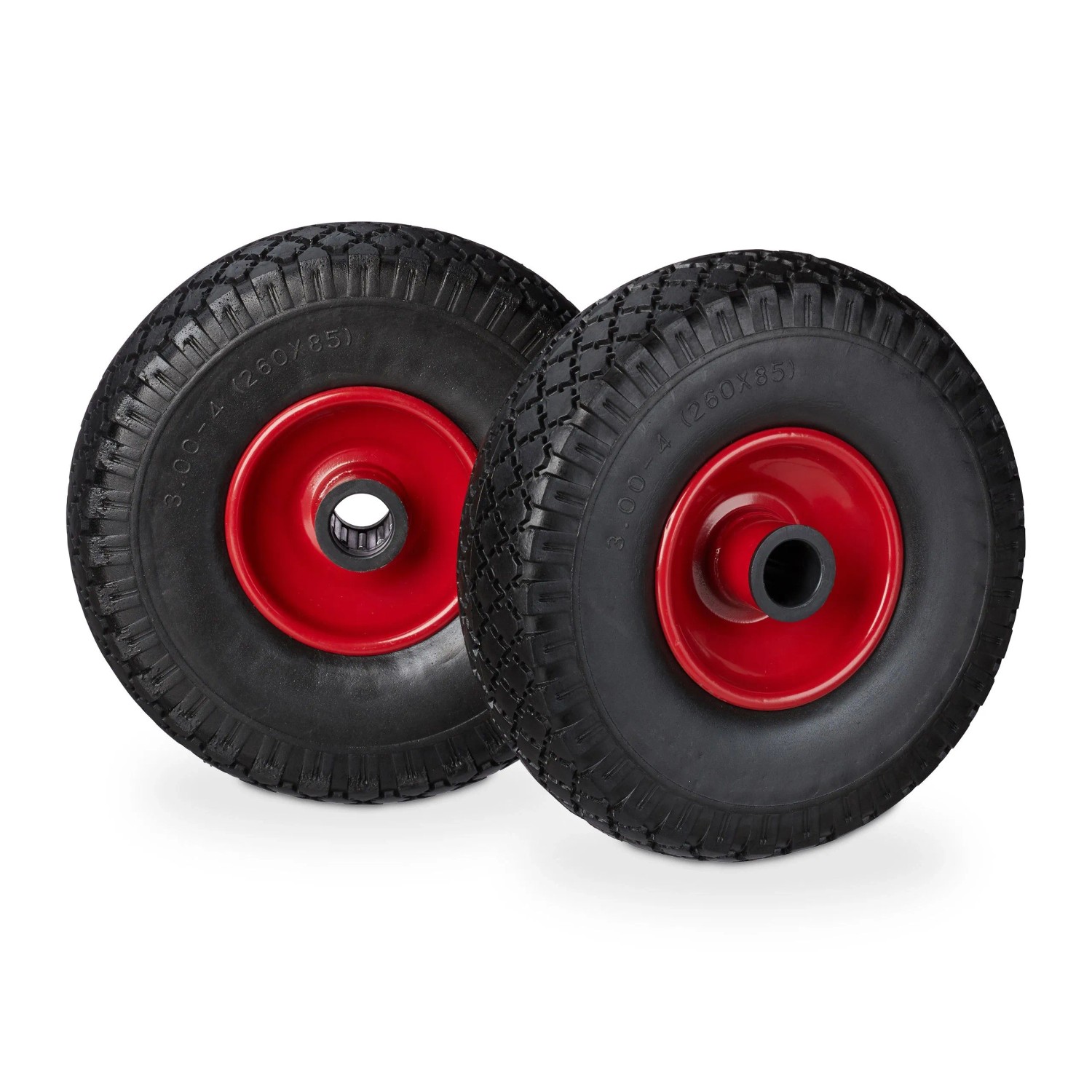 Relaxdays Sackkarrenrad 2er Set Vollgummi Schwarz Rot Pannensicher 26 cm x 8,5 cm 1 kg