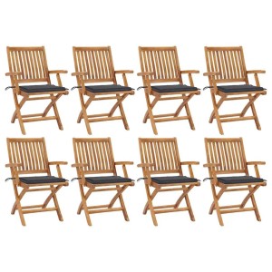 vidaXL Klappbare Gartenstühle mit Kissen 8 Stk Massivholz Teak 3072777