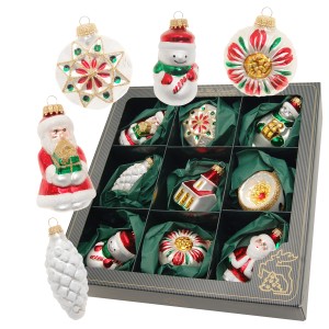 9-teiliges Set Krebs Glas Lauscha Weihnachtsornamente, Figuren, 7cm, im Karton.