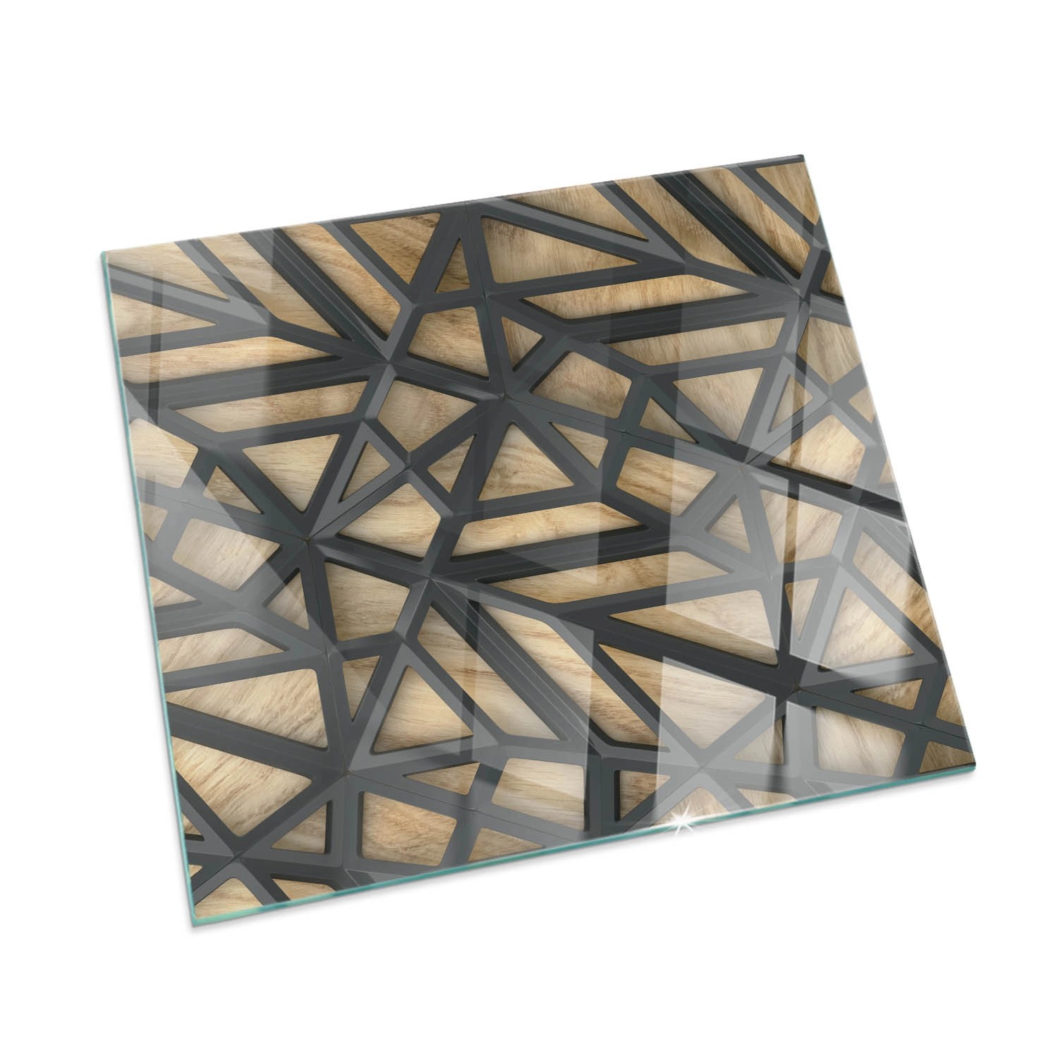 Tulup Glasplatte für Kamin Geometrie mit Holz Glas unter Kamin Quadrat 50x5 günstig online kaufen