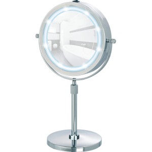 Wenko LED Kosmetikspiegel Lumi, runder Standspiegel mit LED-Beleuchtung und 5-fach Vergrößerung.