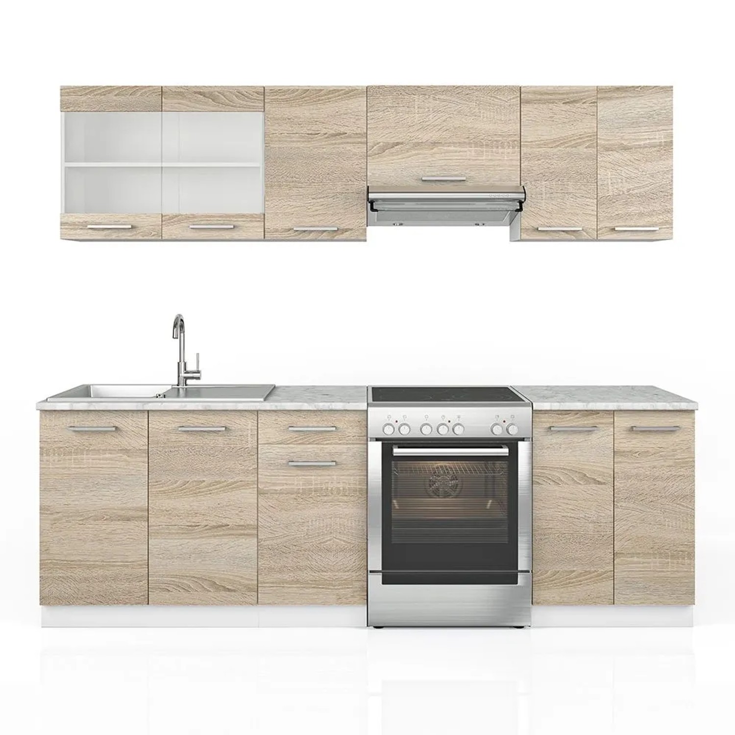 Vicco Küchenzeile R-Line Sonoma/Weiß 240 x 82, AP Marmor