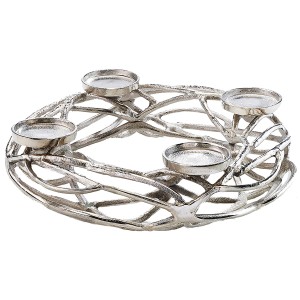 Silberner Kobolo Adventskranz aus Metall für 4 Kerzen, D40cm, Weihnachtsdekoration.