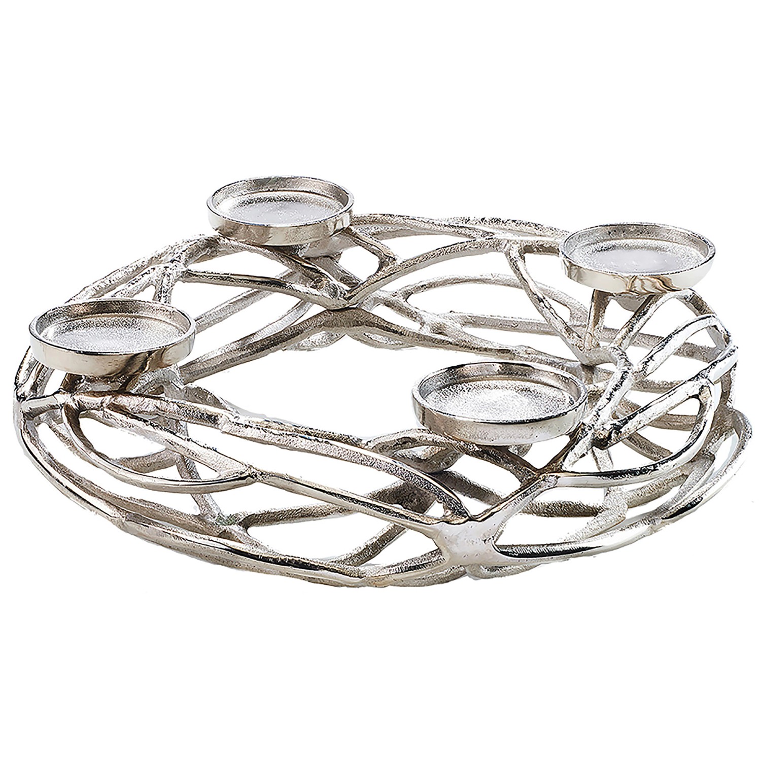 Kobolo Deko Kranz Adventskranz Metall silber für 4 Kerzen D40 cm