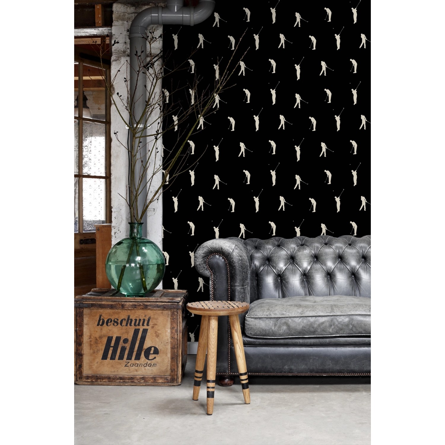 ESTAhome Tapete Golfspieler Schwarz, 53cm x 10m. Dekorative Tapete mit Golf-Motiv für ein sportliches Ambiente.