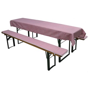 Gardamo Auflagen-Set für Festzeltgarnitur, rot-weiß kariert, 3-teilig: Tischdecke und 2 Bankauflagen.