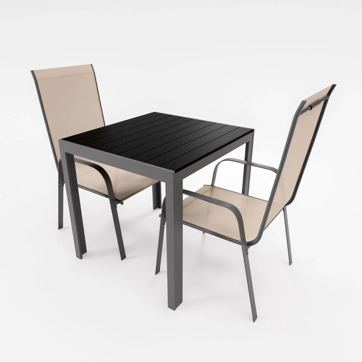 Lex Gartenmöbel Set Alu Tisch 3-tlg. 2x Stapelsessel Essgruppe Gartenset Sitzgruppe Beige