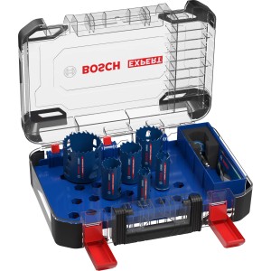 Bosch Expert Lochsägen-Set, 9-teilig, in transparenter Box. Blaue Lochsägen unterschiedlicher Größen.