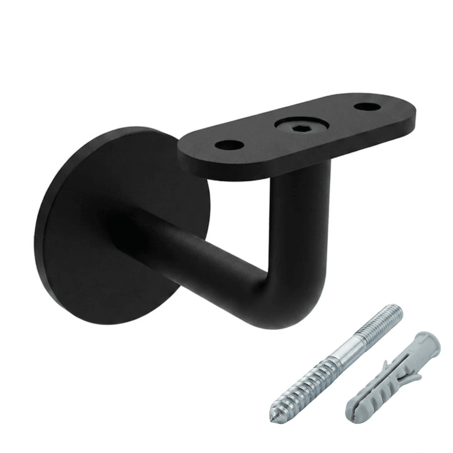 FeNau Handlaufhalter RAL 9005 Schwarz V2A Für Wandmontage Mit Halteplatte Flach