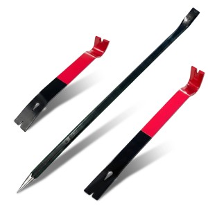 Relaxdays Brecheisen Set, 3-tlg. aus schwarzem Stahl mit roter Griffzone: spitze Brechstange, 2 flache Nagelzieher. Handwerkzeuge.