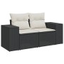 Schwarze vidaXL Garten-Sofagarnitur aus Rattan mit cremefarbenen Kissen.
