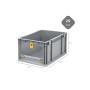 Graue PROREGAL Eurobox NextGen mit gelbem Cover, 20 Liter, für Lagerung und Transport.
