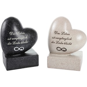 FlowerPower Gedenksteine Herz Unendlich, grau, Grabdeko mit Unendlichkeitszeichen und Spruch.