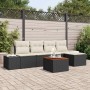 Schwarzes 6-tlg. vidaXL Garten-Sofa-Set aus Poly Rattan mit Kissen.