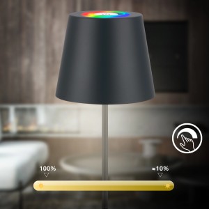 Brilo LED-Akku-Tischleuchte 3 in 1 Anthrazit, RGB, dimmbar, für den Außenbereich.