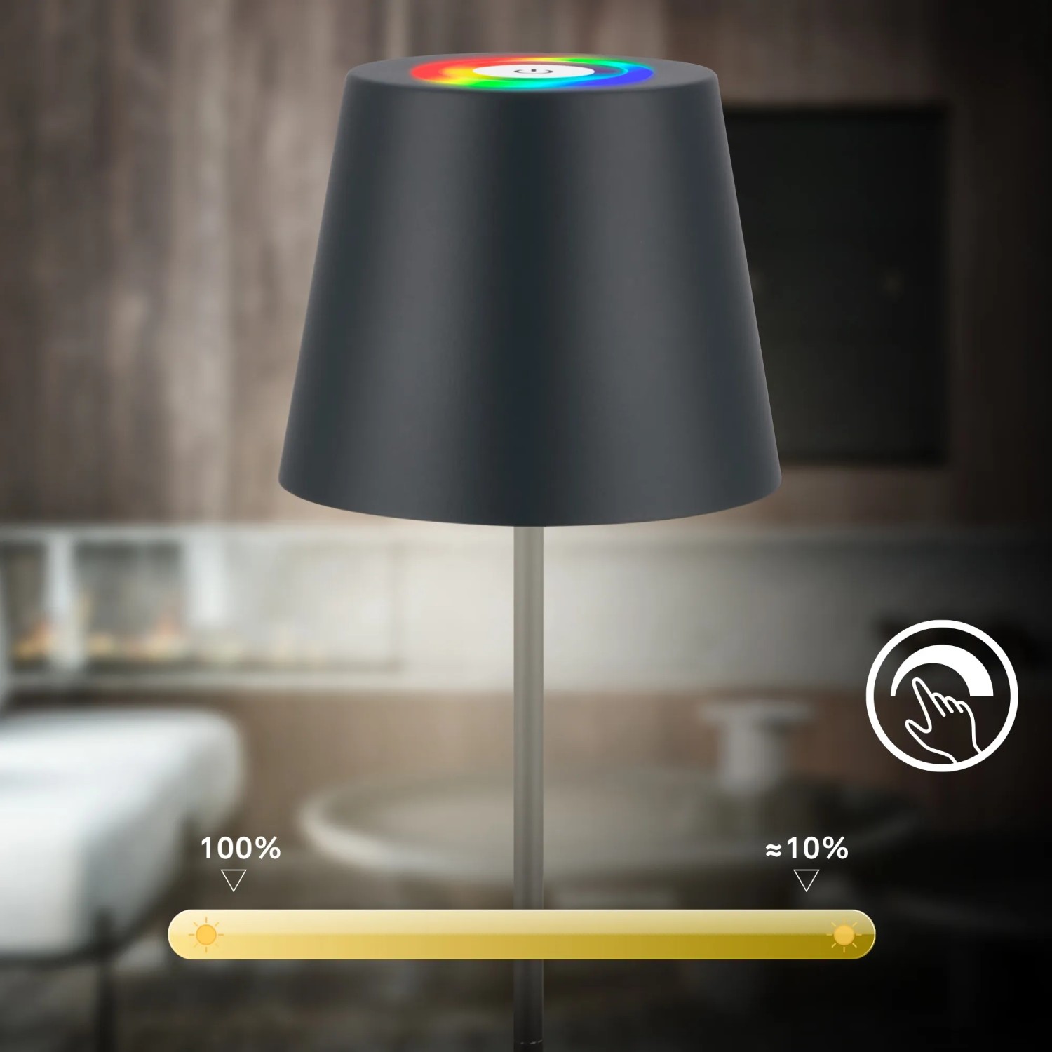 Brilo LED-Akku-Tischleuchte 3 in 1 Anthrazit, RGB, dimmbar, für den Außenbereich.