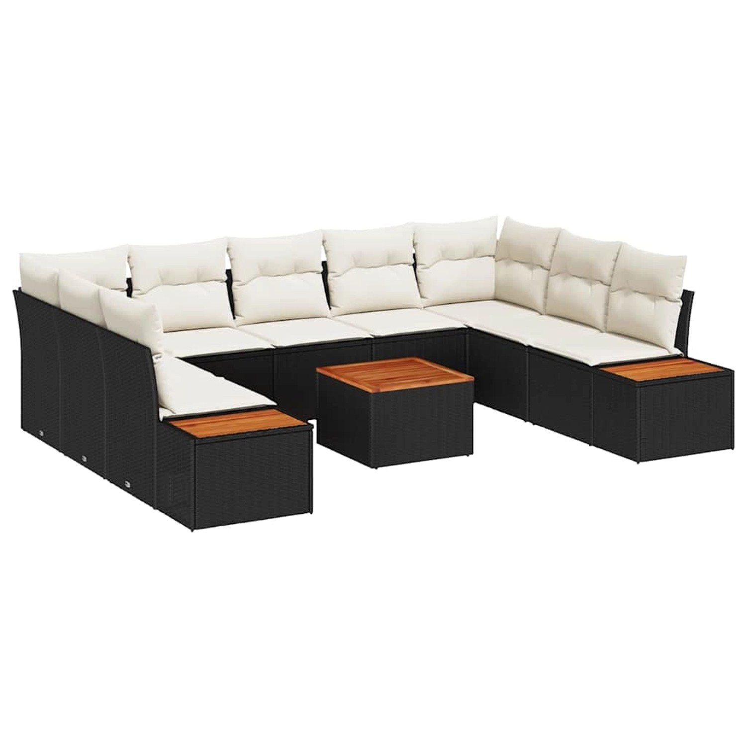 vidaXL 10-Teiliges Garten-Sofa-Set mit Kissen Schwarz Poly Rattan Akazie 33 günstig online kaufen