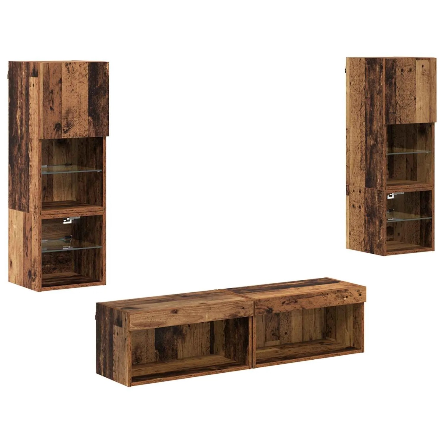 vidaXL TV-Wandmöbel mit LED-Lichtleisten 6-Tlg Altholz Holzwerkstoff 3402929