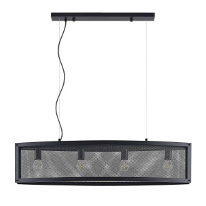 Lindby Pendelleuchte Mizgin 9921136 Landhaus Vintage Rustikal in Schwarz aus Metall 4-flammig E27 Wohnzimmerleuchte