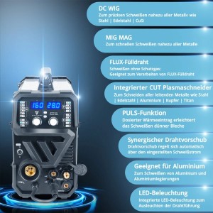 STAHLWERK Kombi Schweißgerät CTM-416 PULS 6-in-1, 160 A, mit digitaler Anzeige. Vielseitig für WIG, MIG MAG, Plasma.