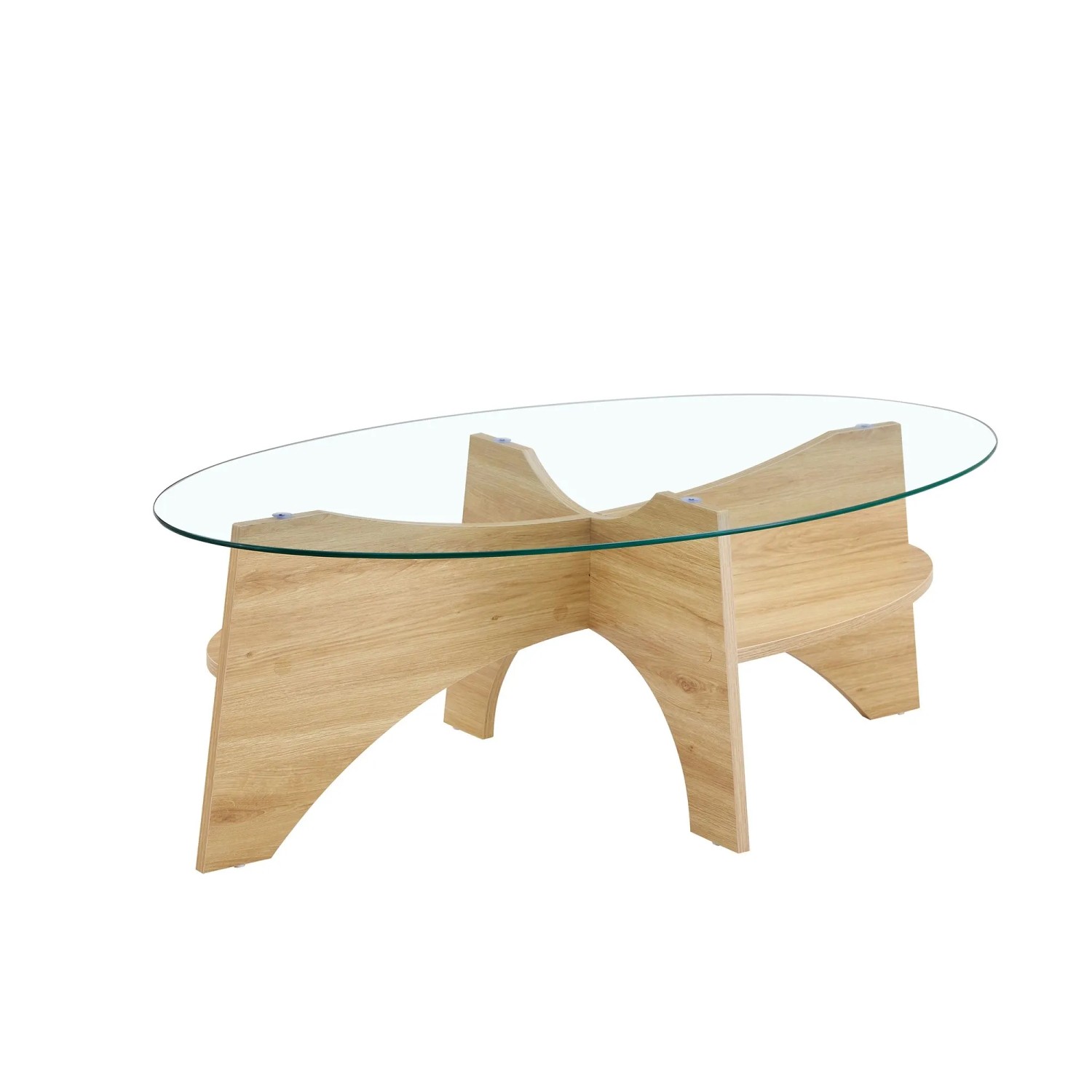 okwish Beistelltisch mit Sicherheitsglas Fächerförmiges Gestell Esszimmer Büro 105x60x35cm Natur