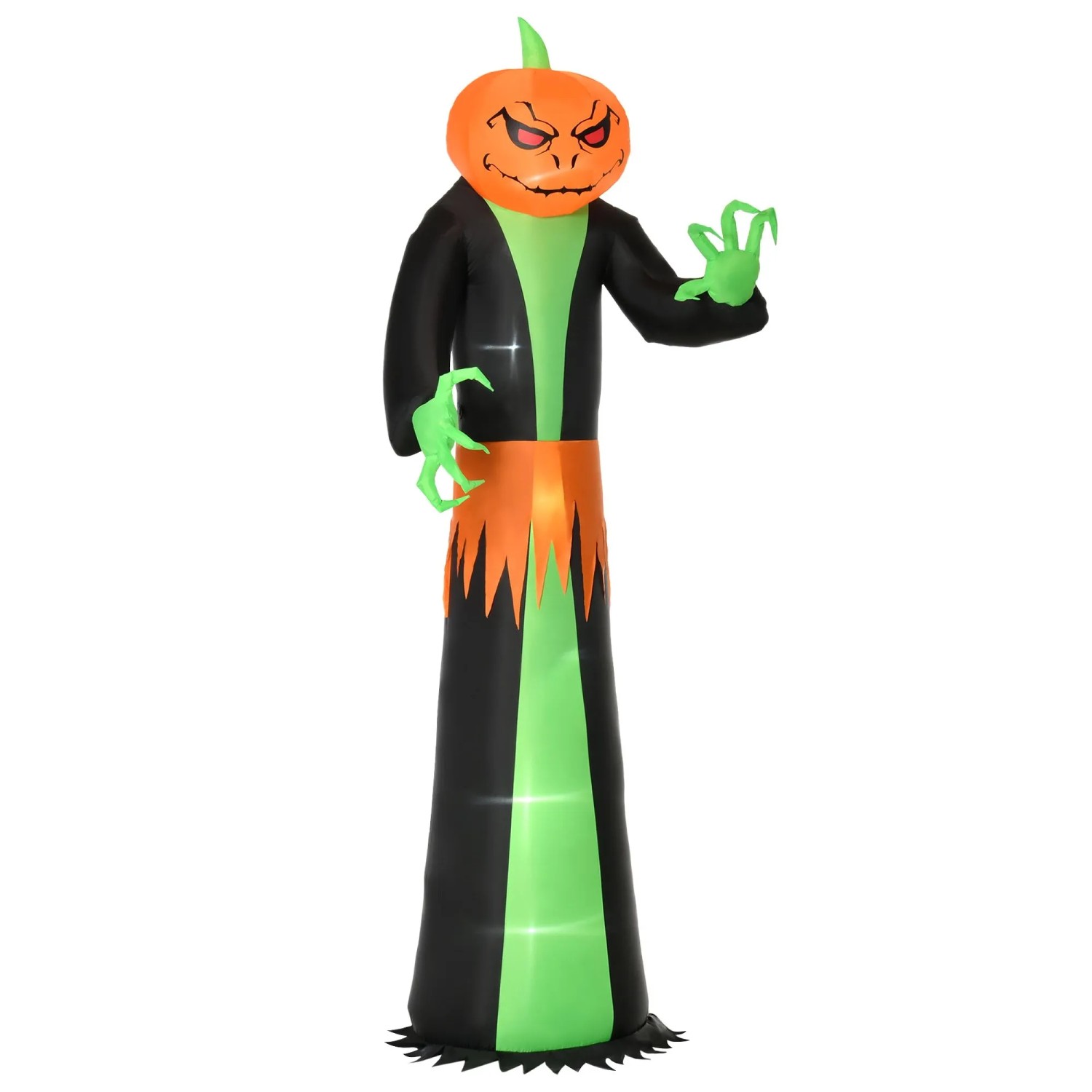 HOMCOM LED-Dekofigur Kürbis für den Außenbereich Party Garten Hof Rasen (Halloweendeko, 1 St., Aufblasbare Halloweendekoration), Grün+Schwarz 100 x 96 x 270 cm