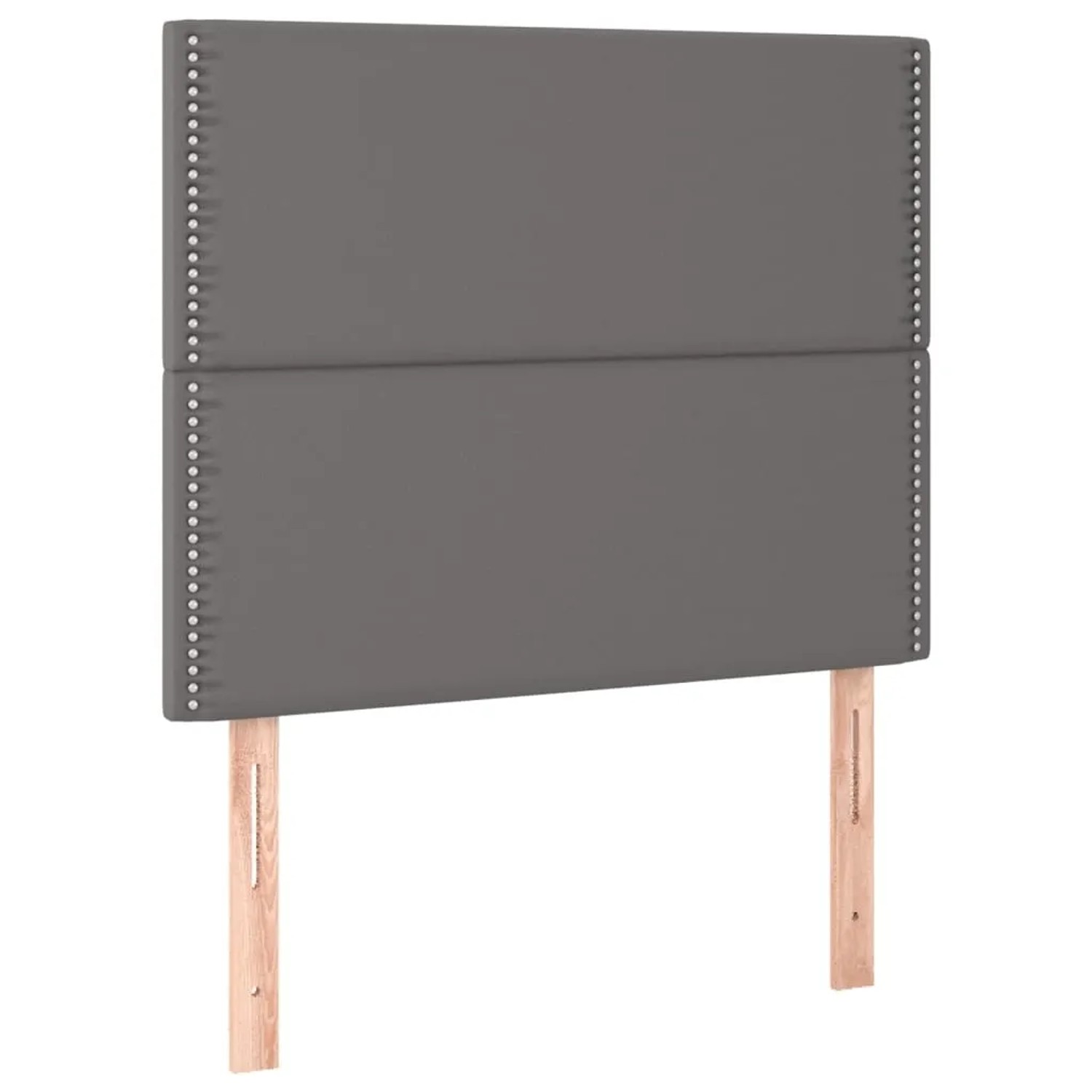 Graues vidaXL Boxspringbett Kopfteil mit Kunstlederbezug und Ziernägeln.