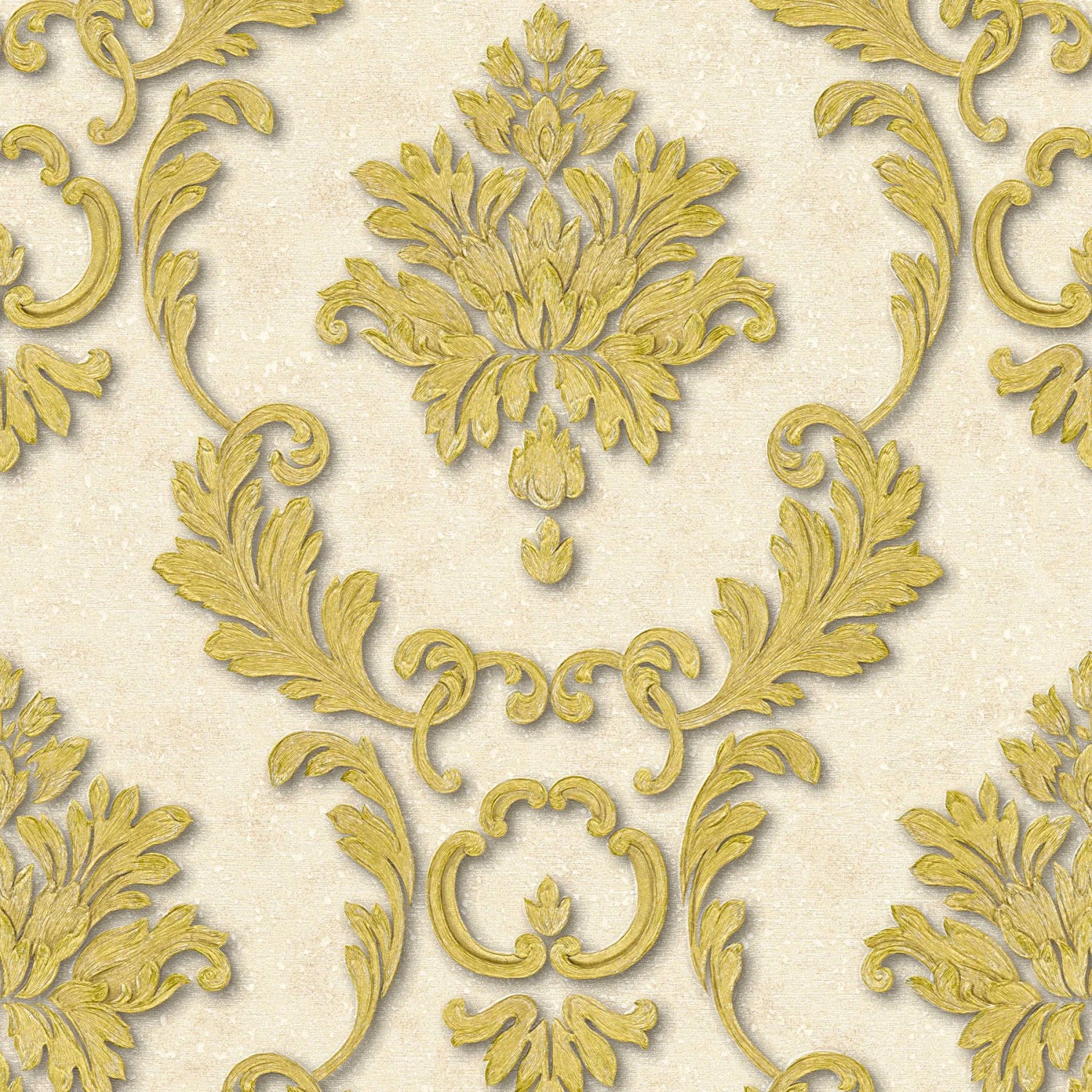 Barock Tapete Jacopo in Creme und Gold mit floralen Ornamenten.
