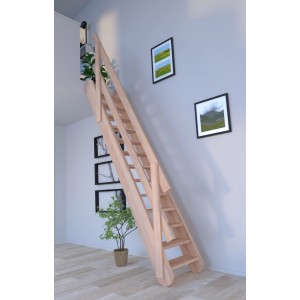 StarWood Treppe Samos Buche mit Holzgeländer, gerade Innentreppe aus Buchenholz.