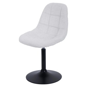 Cremefarbener Esszimmerstuhl A60 mit Chenille-Bezug und schwarzem Stahlfuß.