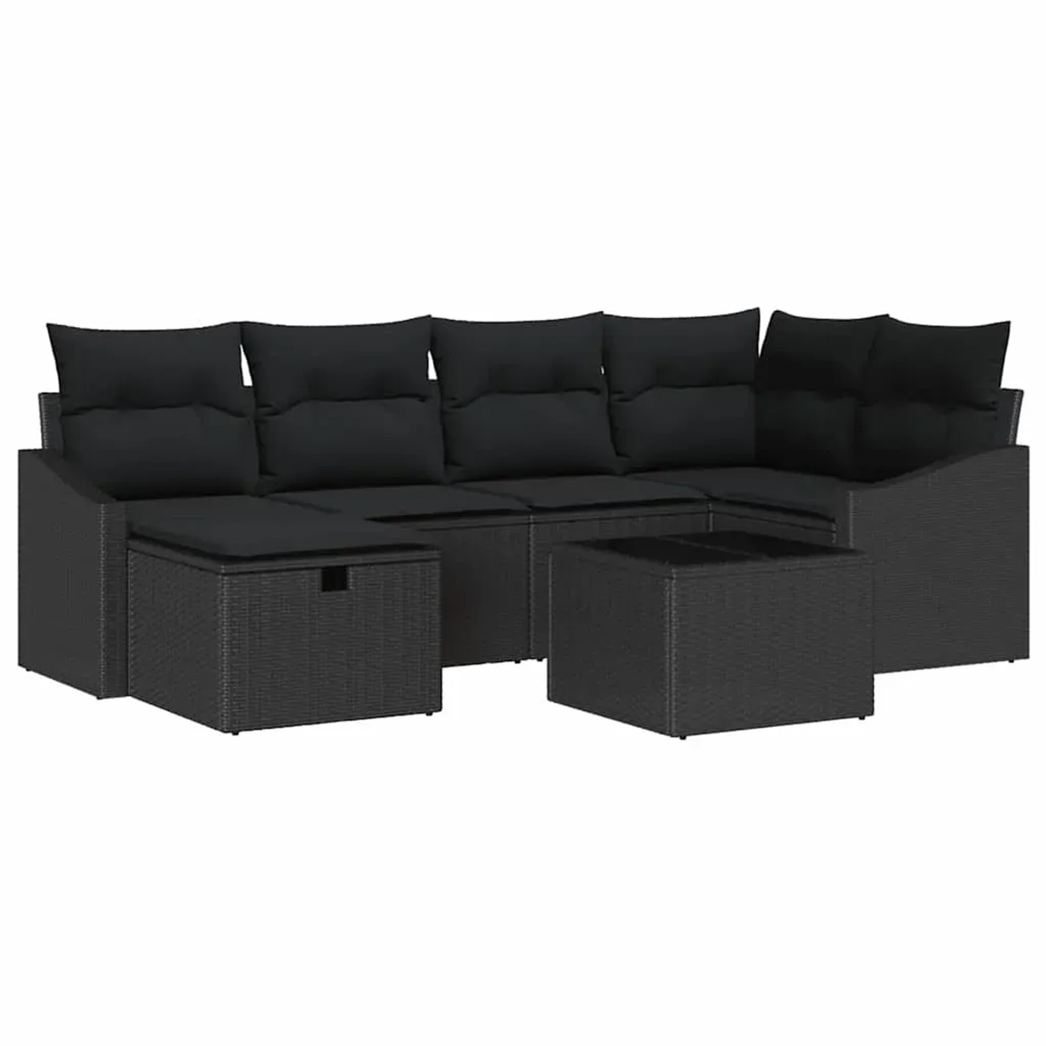 vidaXL Garten-Sofa-Set mit Kissen mit Speicher 7-Tlg Schwarz 3359292