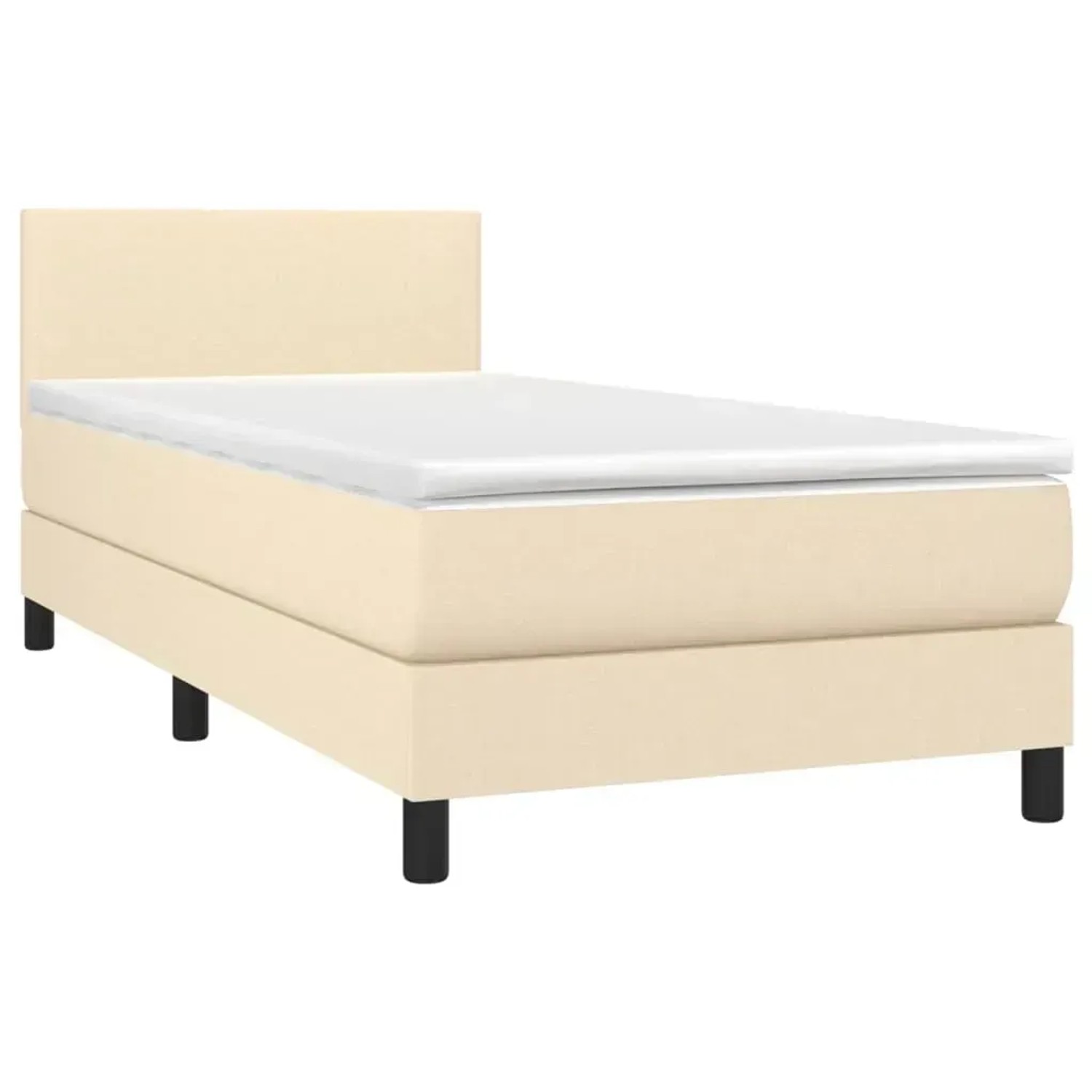 Cremefarbenes Boxspringbett 90x190 cm mit Matratze und Kopfteil.