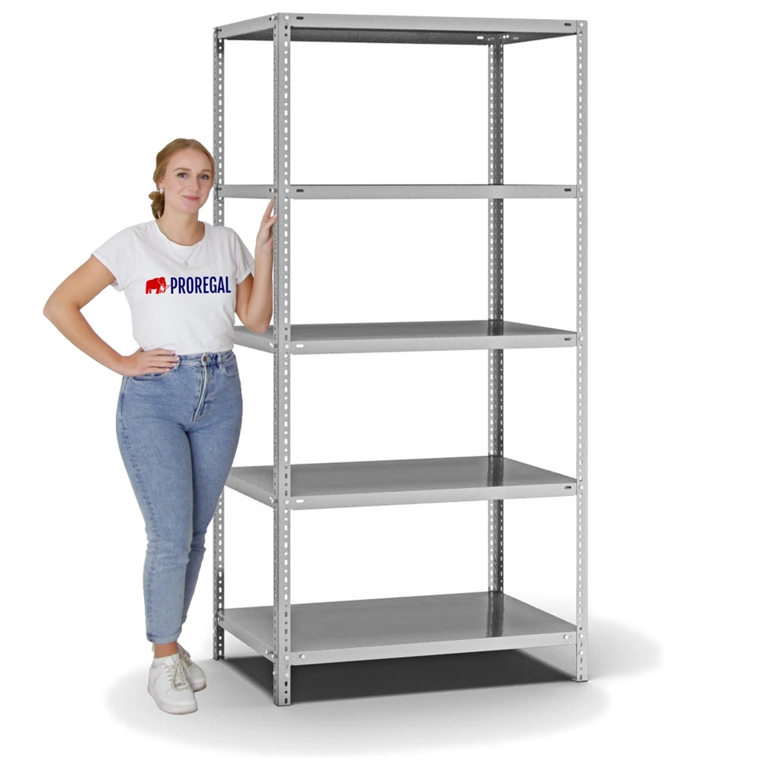 PROREGAL Fachbodenregal, Schraubsystem, verzinkt, 5 Ebenen, 200x100x60 cm. Grundregal für Lager und Werkstatt.
