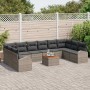 Graues 11-teiliges vidaXL Garten-Sofa-Set aus Poly Rattan mit Kissen und Tisch.