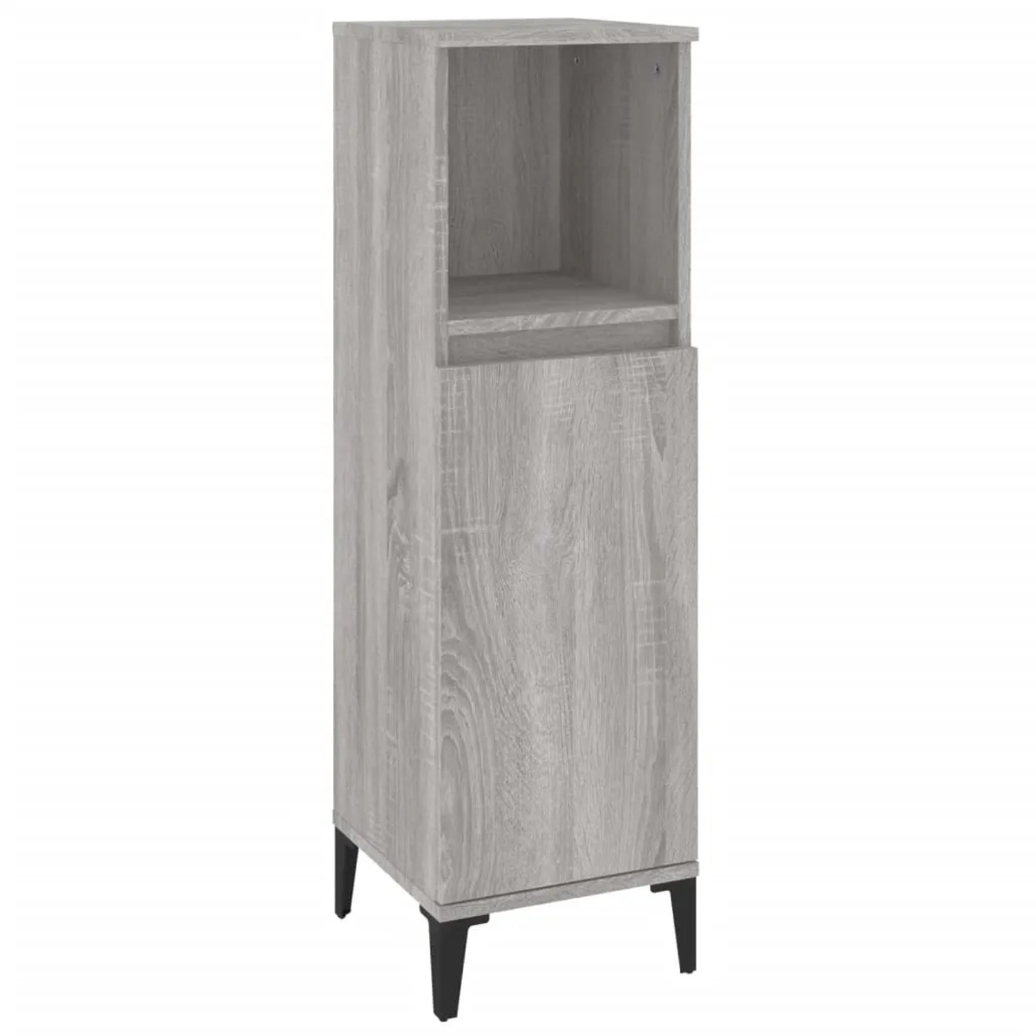 vidaXL Badmöbel-Set, Standschrank (L), Grau Sonoma Holzwerkstoff mit offenem Fach und Tür.