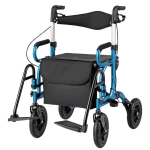 Costway Rollator mit Luftbereifung 2-In-1 Rollstuhl Bis 140 kg Blau