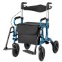 Costway Rollator mit Luftbereifung 2-In-1 Rollstuhl Bis 140 kg Blau