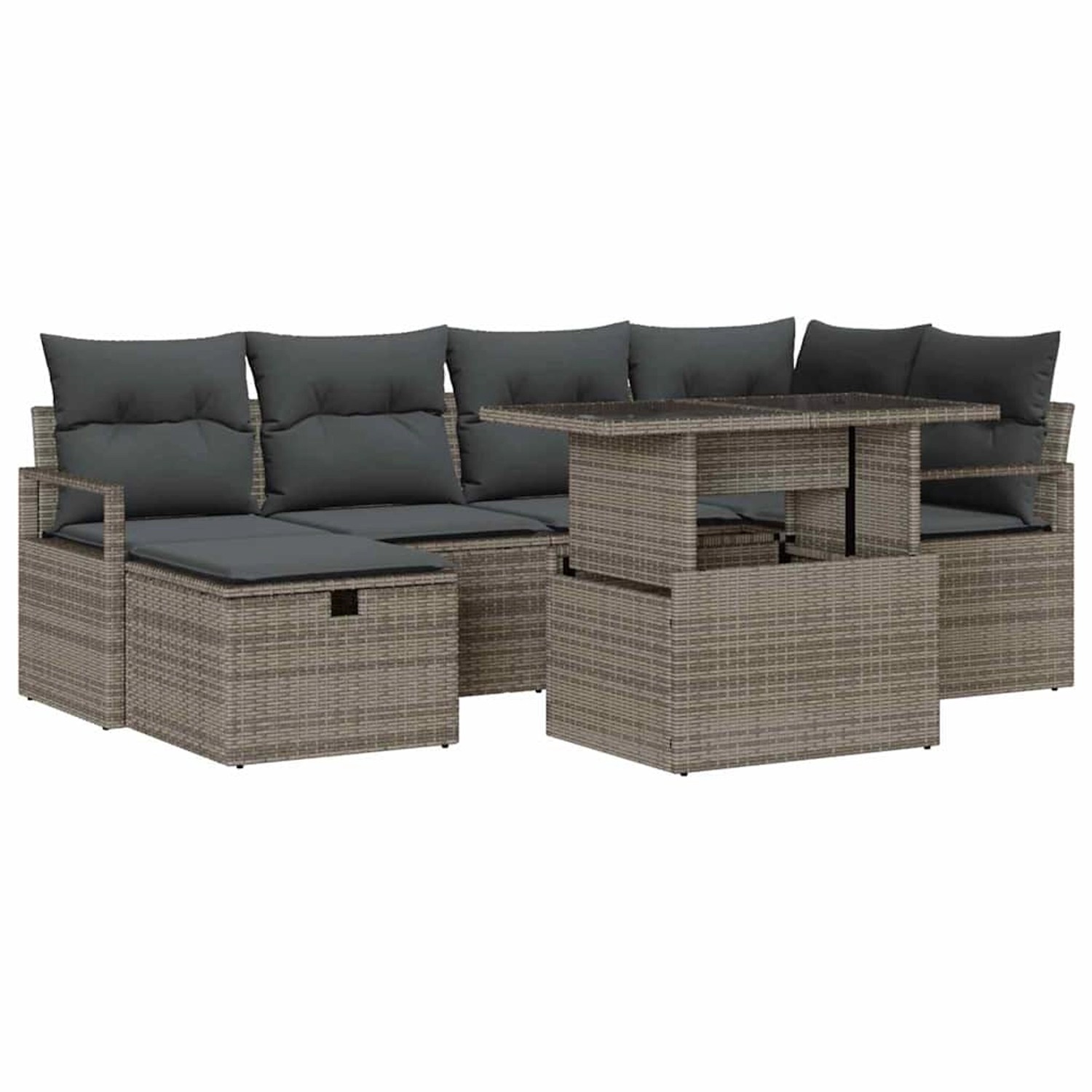 vidaXL 7-Teiliges Garten Sofa Set mit Kissen Grau Poly Rattan 3361128 günstig online kaufen