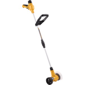 Texas Akku-Unkrautbürste WR1080, gelb/silber, mit Rad und Bürste für die Gartenarbeit.