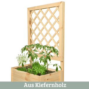 DELUKE Pflanzkasten mit Rankgitter THIO mit Vlies Handschuhe Hochbeet mit Rankhilfe Blumenkasten für Kletterpflanzen 58cm Breit