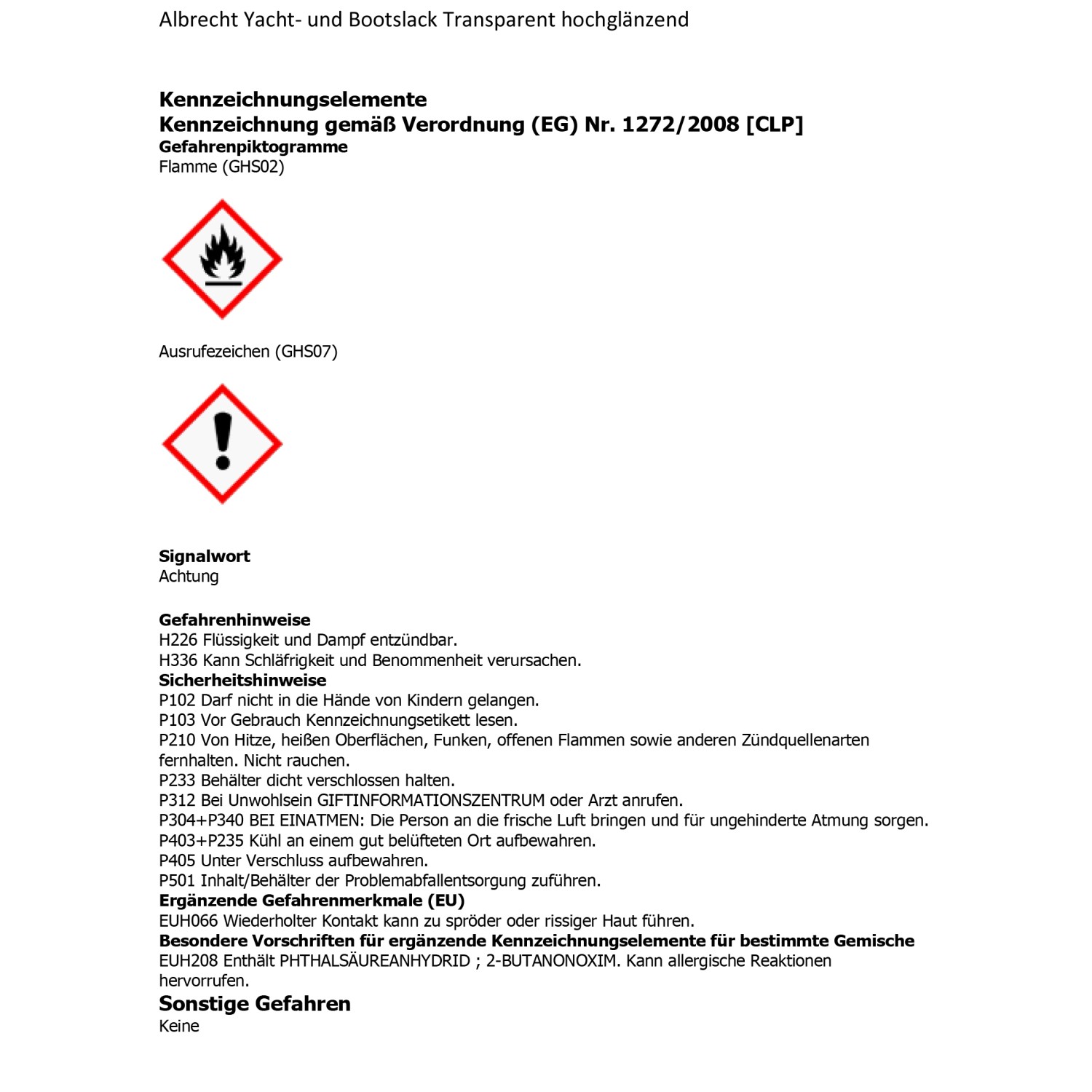 Albrecht Yacht- und Bootslack Transparent hochglänzend 375 ml