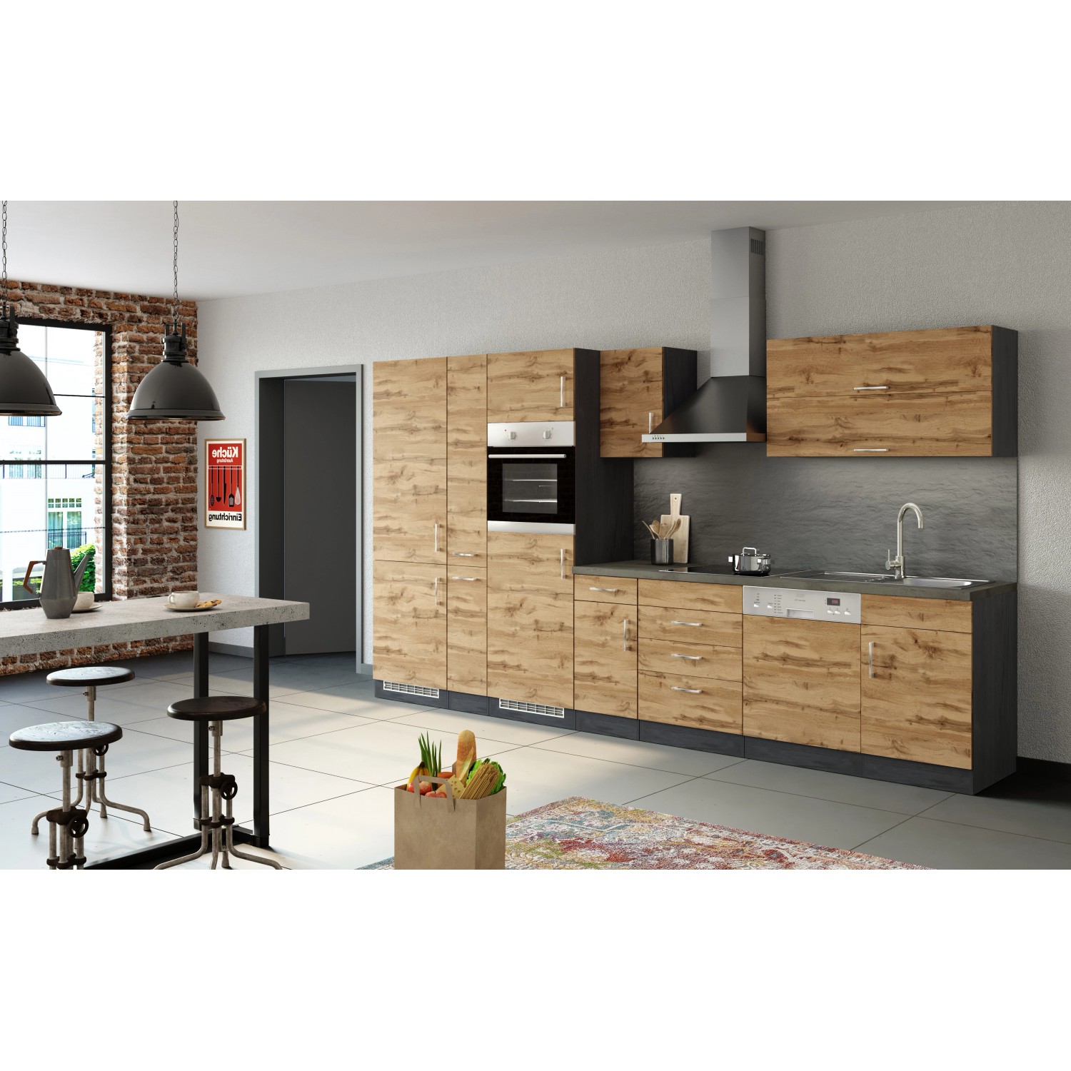 Held Möbel Küchenzeile Sorrento 360 cm Wotaneiche-Grafit kaufen bei OBI