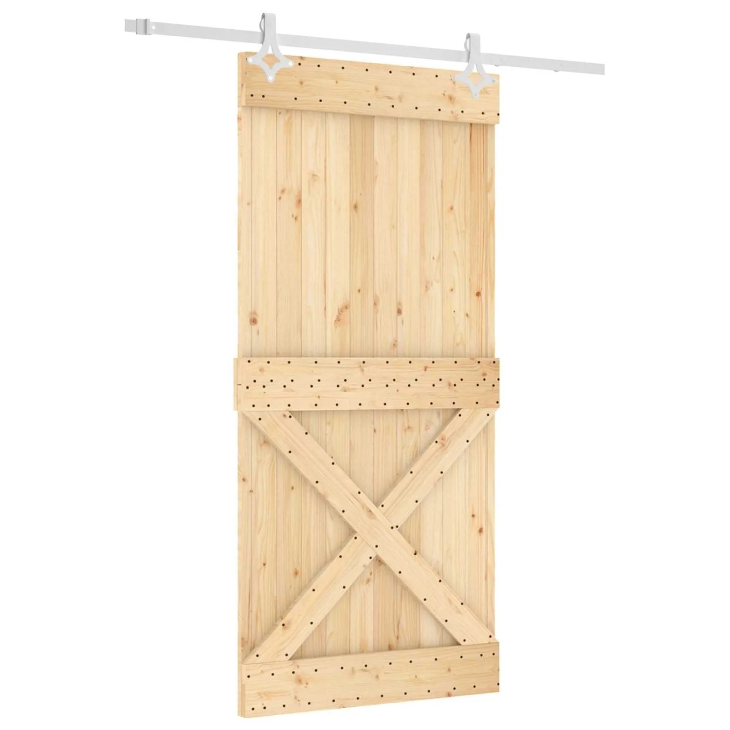 vidaXL Schiebetür Natur und Weiß 95 x 210 cm Massivkiefer 3445117
