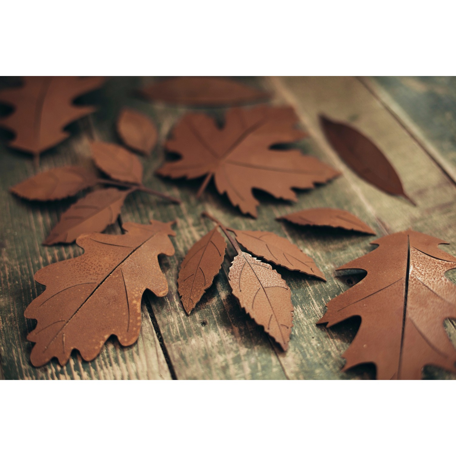 Ferrum Art Design Deko-Blatt Eiche, 14 cm, Edelrost-Optik für die Gartendekoration.