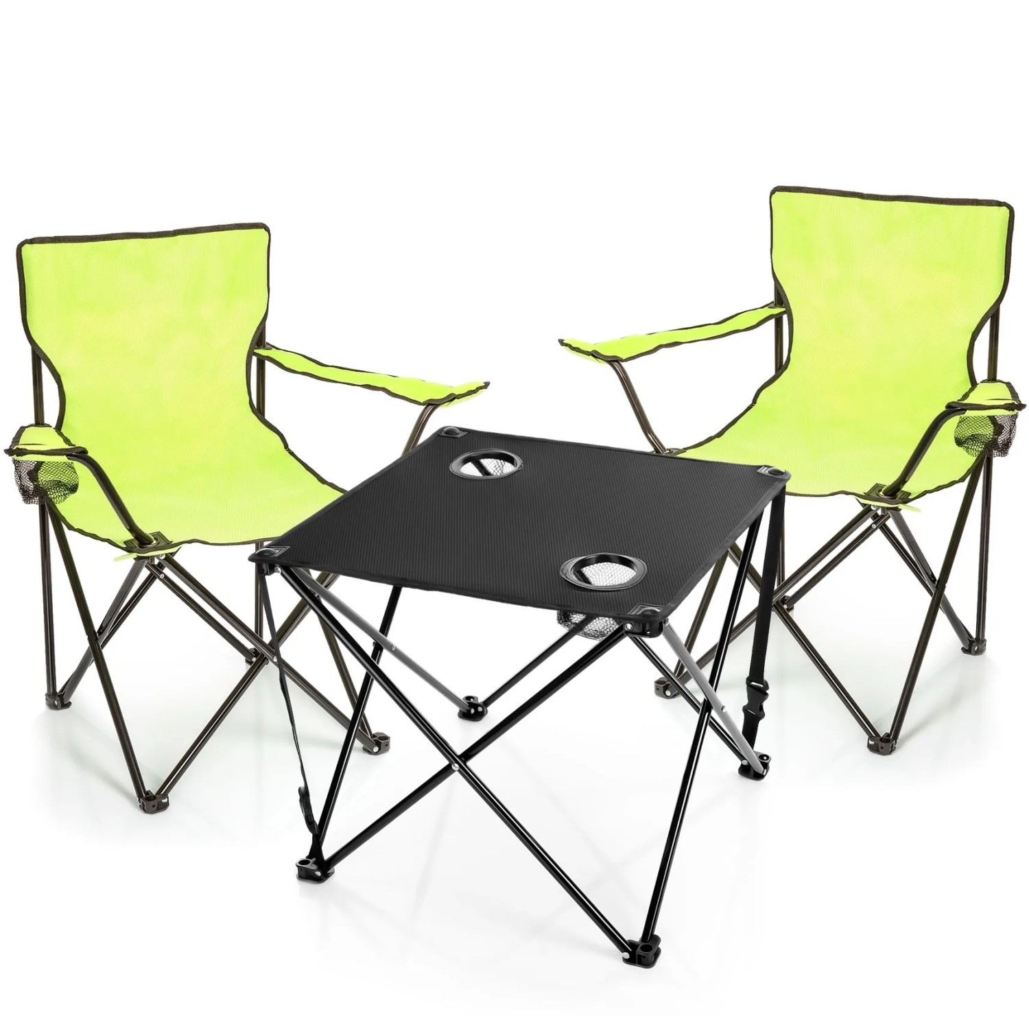 BigDean 2 Stück Campingstuhl Mit Campingtisch Faltbar Faltstuhl In Neon Grün Mit Getränkehalter Tragetasche Ideal Für Camping Festival Mehr